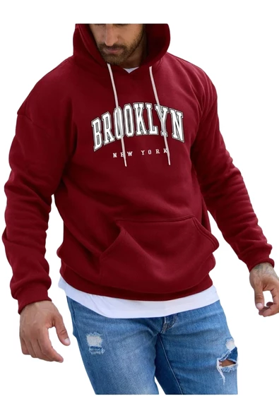 Erkek Brooklyn Baskılı Oversize Kapşonlu Sweatshirt ürün görseli 1