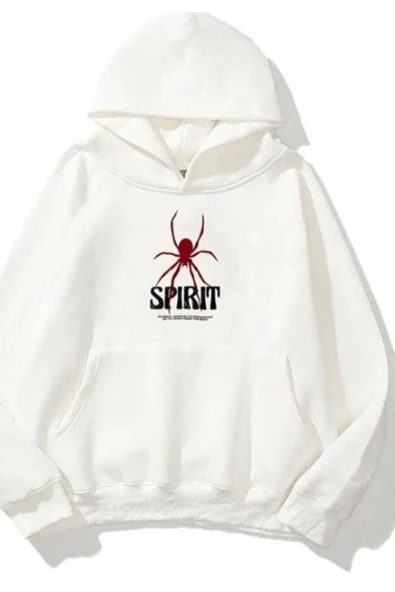 Kadın Beyaz Sprit Baskılı Oversize Kapşonlu Sweatshirt ürün görseli 1