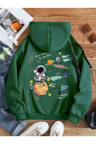Kadın Galaxy Sırt Baskılı Oversize Sweatshirt - Resim 11