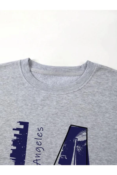 Erkek La Baskı Bisiklet Yaka Sweatshirt - Resim 5