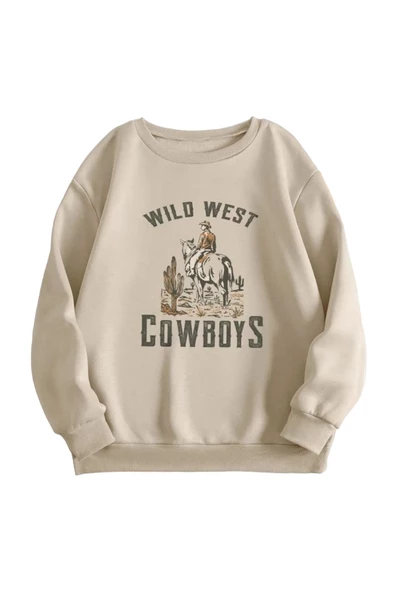 Kadın Bej Cowboy Bisiklet Yaka Sweatshirt ürün görseli 1