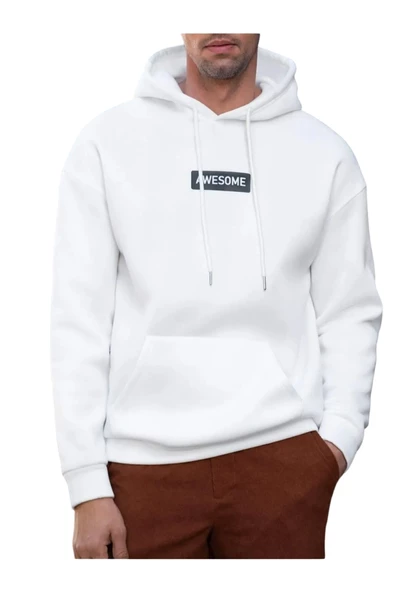 Erkek Awesome Baskılı Oversize Kapşonlu Sweatshirt ürün görseli 1