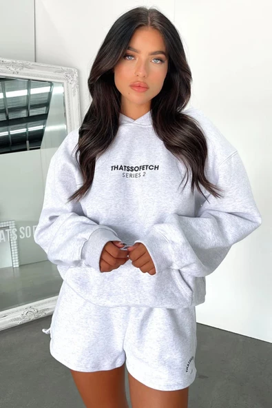 Kadın Thatssofetch Baskılı Oversize Kapşonlu Sweatshirt - Resim 3