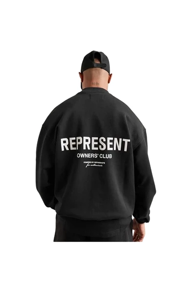 Erkek Represent Baskılı Oversize Bisiklet Yaka Sweatshirt ürün görseli 1