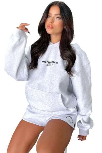 Kadın Thatssofetch Baskılı Oversize Kapşonlu Sweatshirt ürün görseli 1