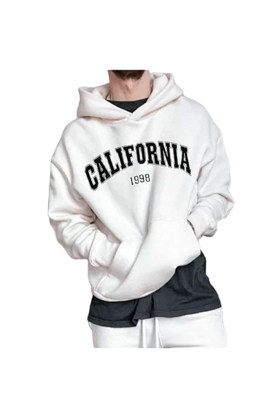 Erkek Beyaz Califronia 1998 Kapüşonlu Sweatshirt ürün görseli 1