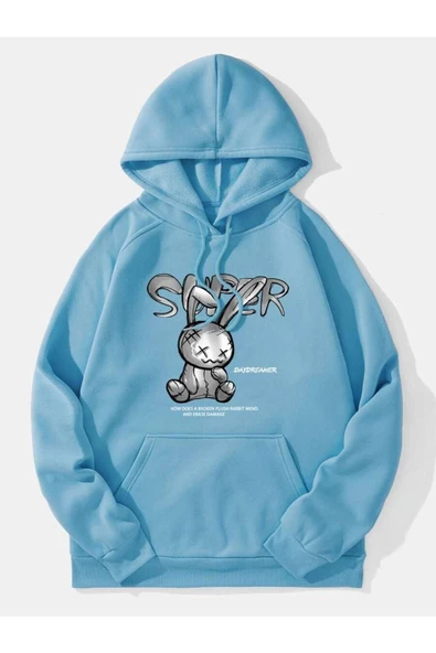 Tavşan Baskılı Oversize Kapüşonlu Sweatshirt ürün görseli 1