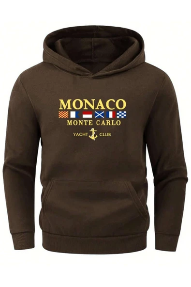 Erkek Monaco Baskılı Oversize Kapşonlu Sweatshirt - Resim 12