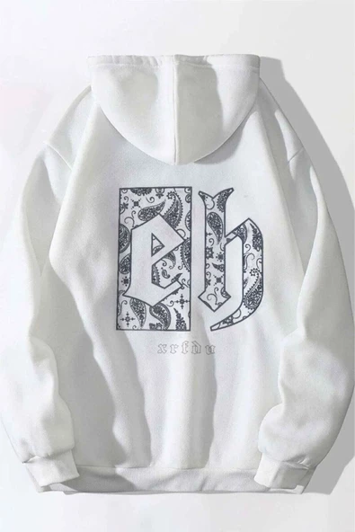 Unisex Beyaz Eh Sırt Baskılı Oversize Kapşonlu Sweatshirt ürün görseli 1
