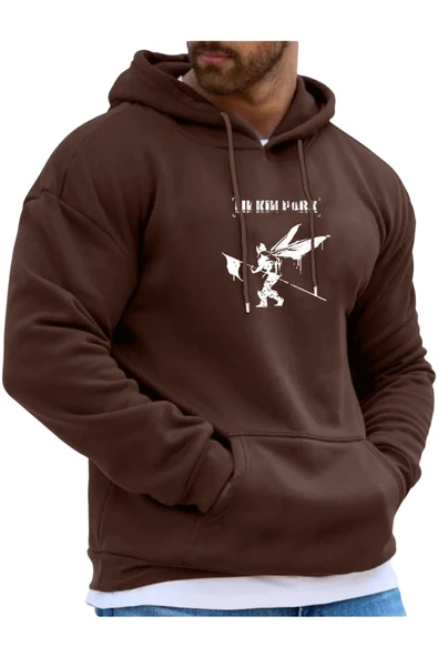 Erkek Linkin Park Baskılı Kapüşonlu Sweatshirt ürün görseli 1