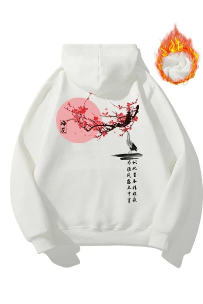 Japon Ağacı Baskılı Oversize Kapşonlu Sweatshirt - Resim 6