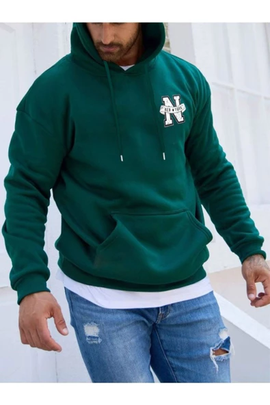 Erkek New York Baskılı Kapüşonlu Sweatshirt - Resim 12