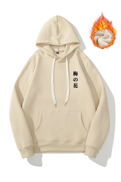 Japon Ağacı Baskılı Oversize Kapşonlu Sweatshirt - Resim 3