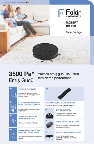 Fakir Robert Rs 730 Akıllı Robot Süpürge Siyah - Resim 6