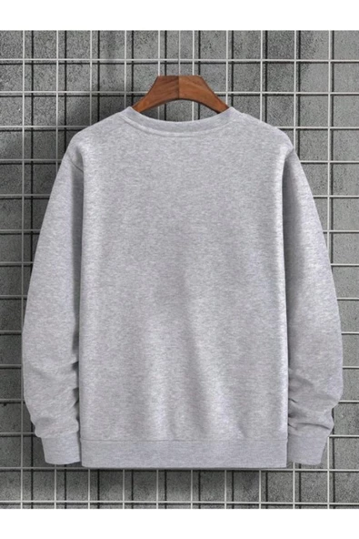 Erkek La Baskı Bisiklet Yaka Sweatshirt - Resim 4