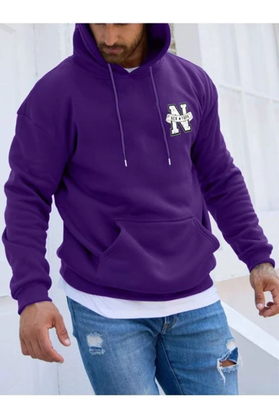 Erkek New York Baskılı Kapüşonlu Sweatshirt - Resim 8