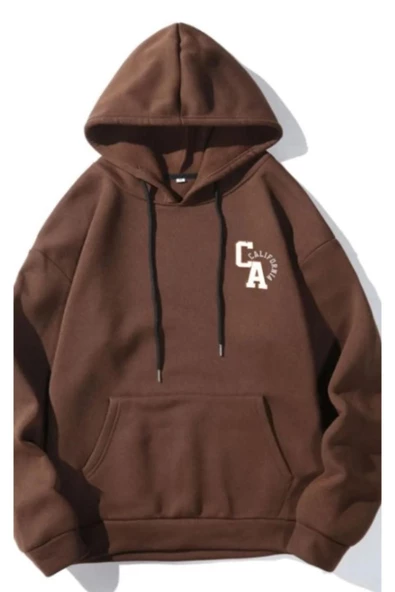 Kadın Kahverengi California Baskılı Kapşonlu Sweatshirt ürün görseli 1
