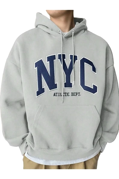 Erkek Siyah Nyc Baskılı Oversize Kapşonlu Sweatshirt ürün görseli 1