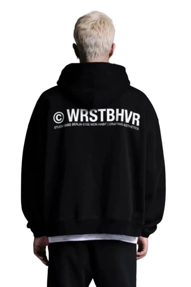Erkek Wrst Bhvr Baskılı Oversize Kapşonlu Sweatshirt ürün görseli 1