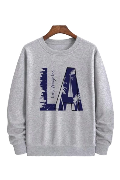 Erkek La Baskı Bisiklet Yaka Sweatshirt ürün görseli 1