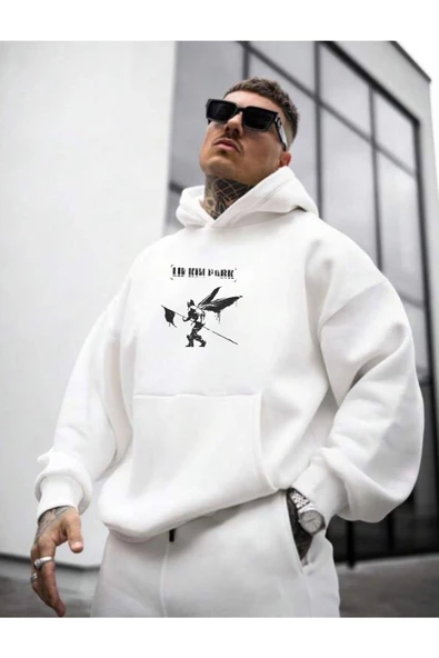 Erkek Linkin Park Baskılı Kapüşonlu Sweatshirt - Resim 8