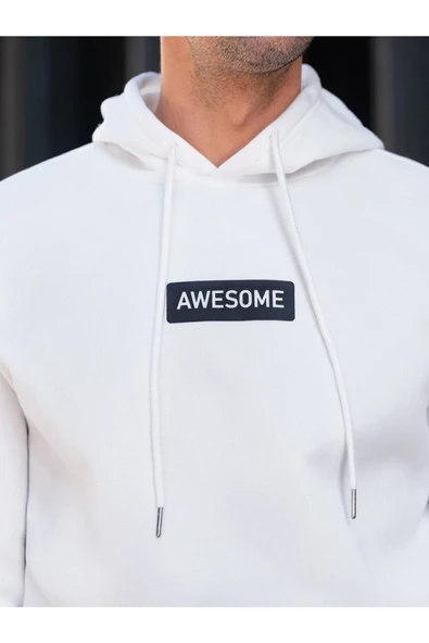 Erkek Awesome Baskılı Oversize Kapşonlu Sweatshirt - Resim 9