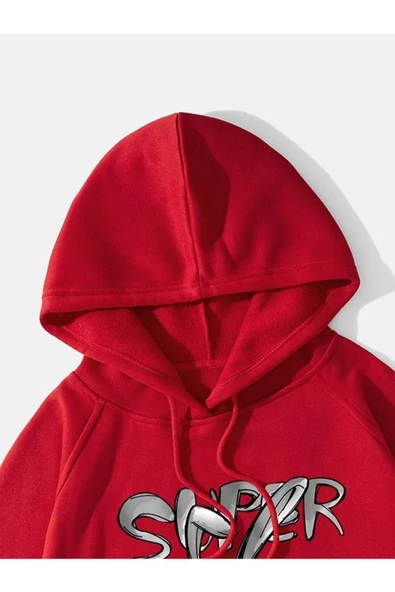Tavşan Baskılı Oversize Kapüşonlu Sweatshirt - Resim 5