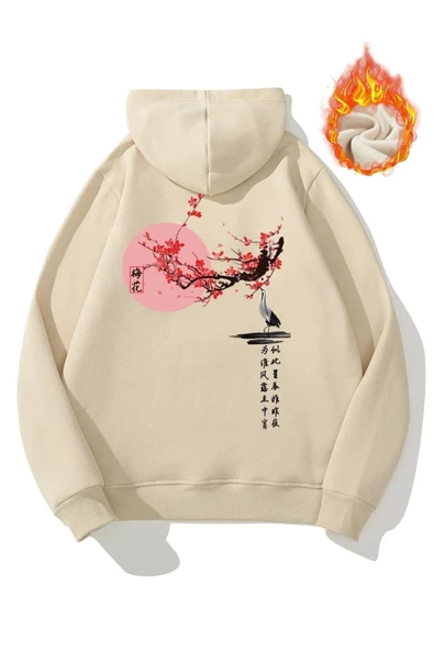 Japon Ağacı Baskılı Oversize Kapşonlu Sweatshirt ürün görseli 1