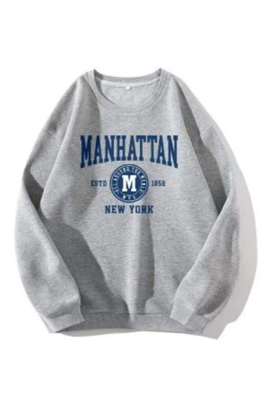 Kadın Gri Manhattan Bisiklet Yaka Sweatshirt ürün görseli 1