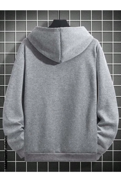 Erkek Geyik Baskı Kapüşonlu Sweatshirt - Resim 10