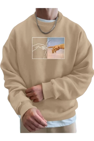 Erkek El Baskı Bisiklet Yaka Sweatshirt ürün görseli 1