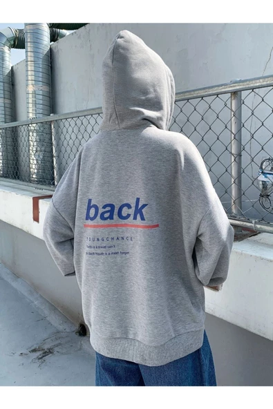 Unisex Back Baskılı Oversize Kapşonlu Sweatshirt - Resim 9