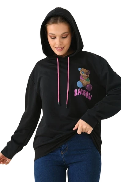 Unisex  Barrow Baskılı Oversize Kapşonlu Sweatshirt - Resim 2