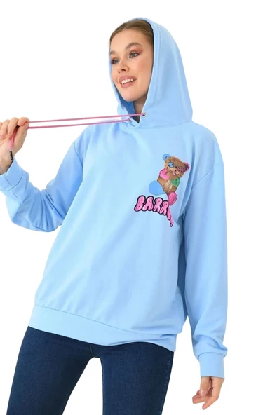 Unisex  Barrow Baskılı Oversize Kapşonlu Sweatshirt - Resim 4