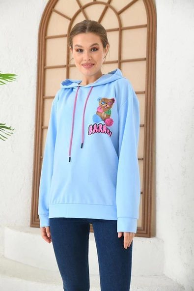 Unisex  Barrow Baskılı Oversize Kapşonlu Sweatshirt - Resim 6