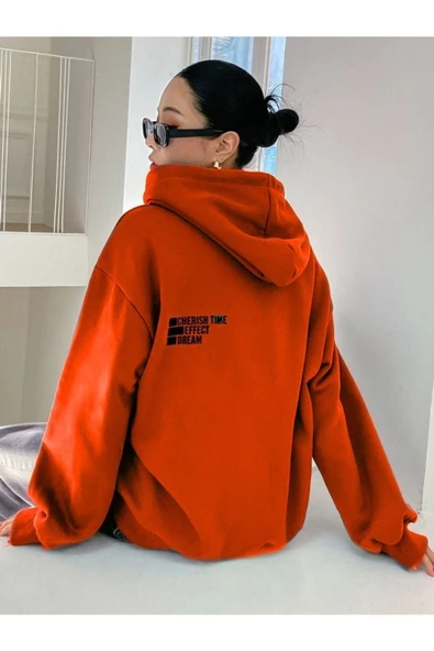 Unisex Effect Baskılı Oversize Kapşonlu Sweatshirt - Resim 12