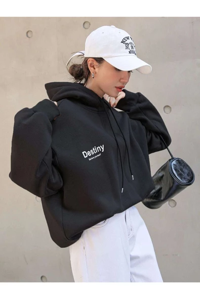 Unisex Destiny Baskılı Oversize Kapşonlu Sweatshirt - Resim 6