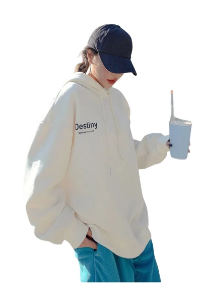 Unisex Destiny Baskılı Oversize Kapşonlu Sweatshirt ürün görseli 1