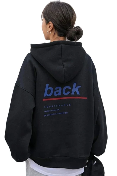 Unisex Back Baskılı Oversize Kapşonlu Sweatshirt - Resim 3