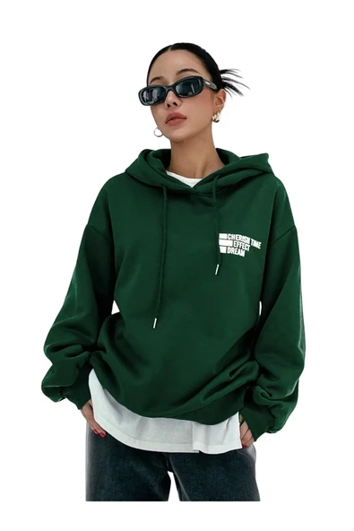 Unisex Effect Baskılı Oversize Kapşonlu Sweatshirt - Resim 5