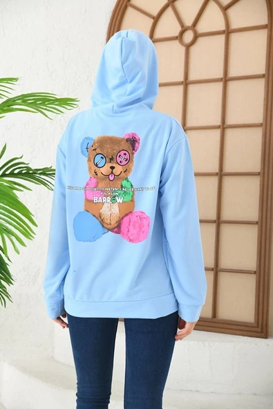 Unisex  Barrow Baskılı Oversize Kapşonlu Sweatshirt - Resim 8