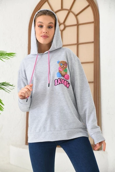 Unisex  Barrow Baskılı Oversize Kapşonlu Sweatshirt - Resim 12
