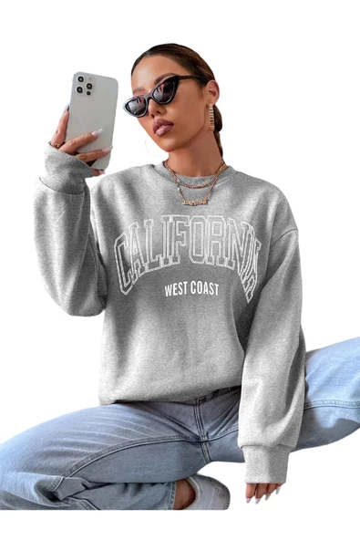 Unisex Siyah California West Baskılı Bisiklet Yaka Oversize Sweatshirt ürün görseli 1