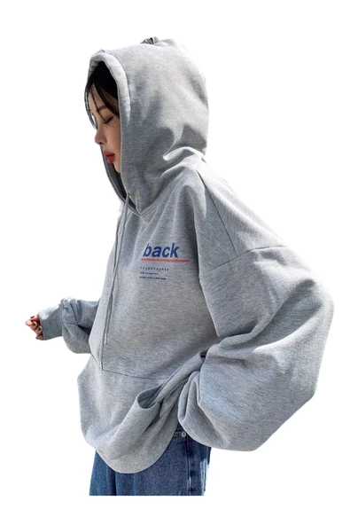 Unisex Back Baskılı Oversize Kapşonlu Sweatshirt - Resim 2