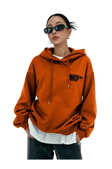 Unisex Effect Baskılı Oversize Kapşonlu Sweatshirt - Resim 4