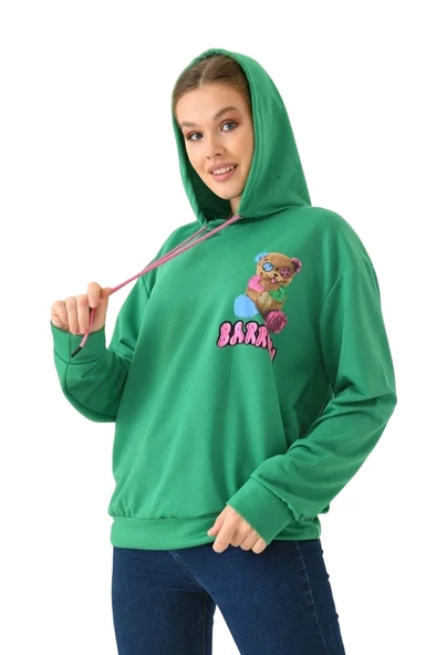 Unisex  Barrow Baskılı Oversize Kapşonlu Sweatshirt - Resim 5
