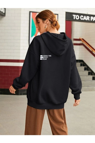 Unisex Effect Baskılı Oversize Kapşonlu Sweatshirt - Resim 9