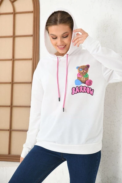 Unisex  Barrow Baskılı Oversize Kapşonlu Sweatshirt - Resim 7