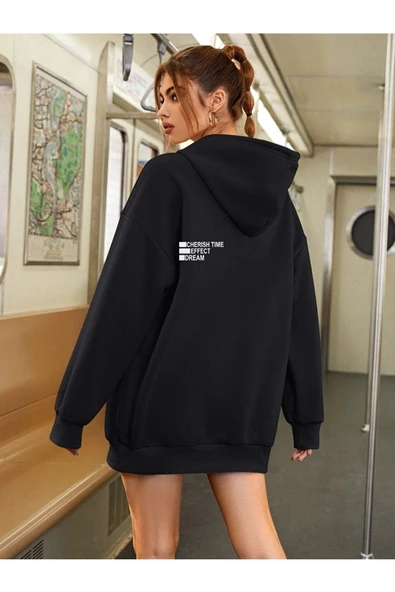 Unisex Effect Baskılı Oversize Kapşonlu Sweatshirt - Resim 7