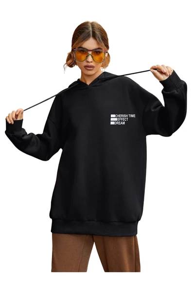 Unisex Effect Baskılı Oversize Kapşonlu Sweatshirt - Resim 3